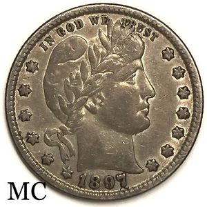 1897 Barber Quarter. Nice Extra Fine With Good Luster. - Bild 1 von 2