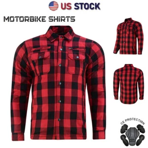 Men's Motorbike Motorcycle CE Armoured Lined LumberJack Shirt Flannel, S-5XL US - Foto 1 di 8