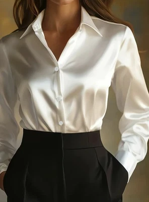Camisa elegante de manga larga para dama talla 18 - Blusa con botones no transparente, v2 Foto 1 de 4