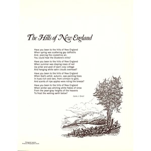 Las colinas de Nueva Inglaterra Earle J. Arte de pared kitsch retro poema años 70 Grant SG4 - Imagen 1 de 2