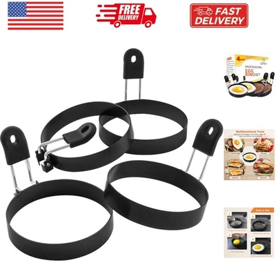 大号 3.5 英寸不粘蛋环 4 件套,圆形 Crumpet 环模具成型器适用于 En... — 第 1/4 张图片