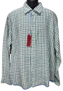 Report Collection Mens Blue-Green Check Long Sleeve Plaid Linen Shirt XL NWT New - Picture 1 of 7