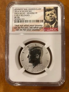 2014 W Silver Reverse Proof Kennedy Half NGC PF70 Perfect 50th Anniversary K13 - Picture 1 of 2