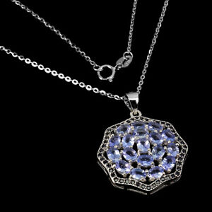 Unheated Oval Tanzanite 4x3mm Sapphire Diamond Cut 925 Sterling Silver Necklace