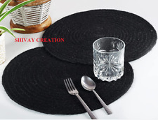 Table Mat 100% Jute Black Round Coaster Braided Dining Tableware  Placement