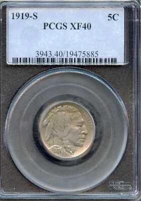 PCGS - Buffalo Nickel - 5c - 1919-S - XF40 - 3943 - Image 1 of 2