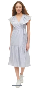 GAP Flatterärmel Midi Wickelkleid blau/weiß gestreift Gr. XS NEU - Bild 1 von 13