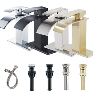 Bathroom Faucet Waterfall Single Handle/Hole Bathroom Sink Faucet 6" Cover Drain - Picture 1 of 40