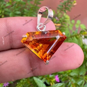 Certified 24.55 CT Natural Orange Sapphire Gemstone 925 Solid Silver Pendant - Picture 1 of 7