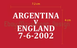 Argentina Vs England World Cup 2002 England Away 2002 FLOCK VELVET Match Details - Picture 1 of 8
