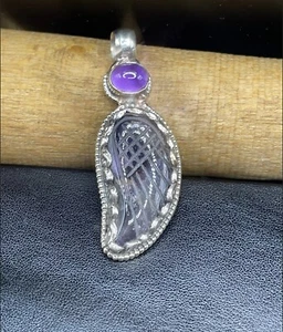 Amethyst Feather Pendant/ Tibetan Silver/0040 - Picture 1 of 5