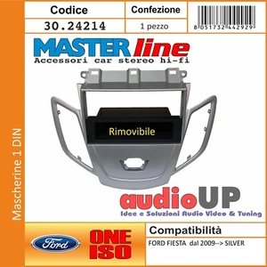 MASCHERINA AUTORADIO 1 DIN FORD FIESTA DAL 2009 IN POI ADATTATORE UN DIN SILVER - Foto 1 di 2