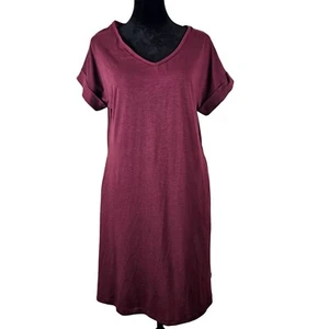 BTFBM Womens V-Neck Burgundy Casual T-Shirt Dress Size Small Pockets Comfortable - Picture 1 of 8