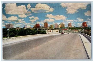 c1950's Skyline From Jacksboro Highway Street Light Forth Worth Texas Postcard - Picture 1 of 2