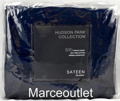 Sábana plana Hudson Park 500 hilos de algodón Pima doble azul marino Foto 1 de 4