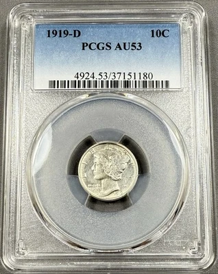1919-D Mercury Dime 10c - PCGS XF45 - High Grade Better Date - Image 1 of 2