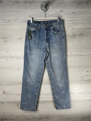 Pantalones de mezclilla Wild Fable para mujer 8 32 lavado claro tiro alto botón recto estampado de moño de mosca Foto 1 de 4