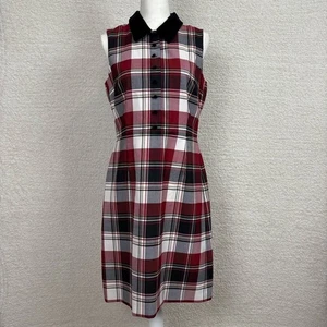 Brooks Brothers Dress Womens 10 Red Black Plaid Fleece Velvet Wool Holiday - Picture 1 of 16