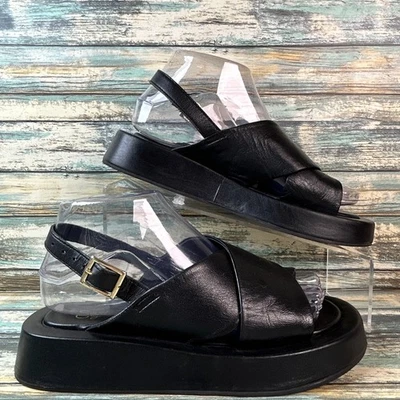 Sandalias Seychelles para mujer 6,5 de cuero negro con plataforma punta abierta informales Foto 1 de 4