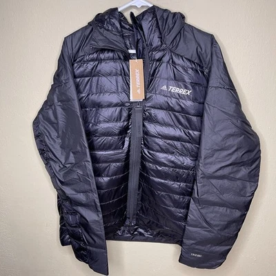 Adidas Terrex Myshelter Men's Size Medium Down Hooded Jacket Black GI7295 New - Image 1 of 4
