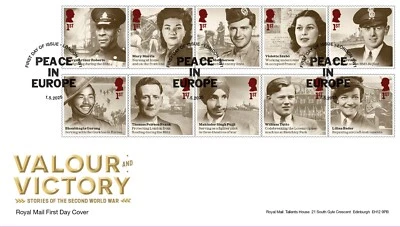 GB 2025 VALOUR & VICTORY VE DAY First Day Cover Stamp Set London SW1 pmk, 1/5/25 - Image 1 of 3