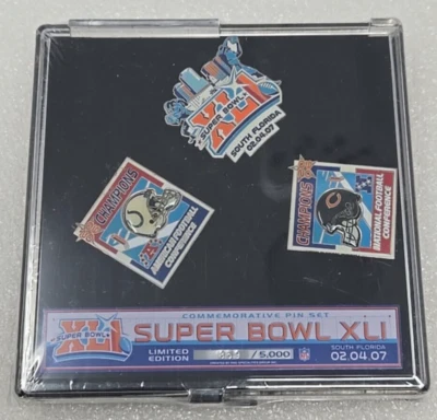Indianapolis Colts Chicago Bears Super Bowl 41 XLI Limited Edition 3 Pin Set - Image 1 of 4
