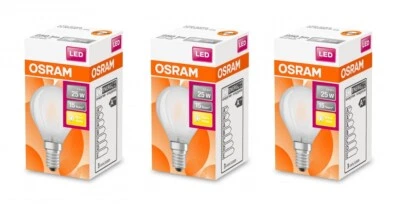 3x OSRAM LED Glühlampen E14 2,5W=25W warmweiß matt EEK: F (Spektrum A bis G) - Bild 1 von 3