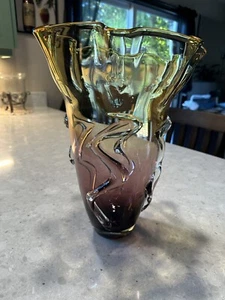 Vintage Glass Vase From Empoli Region - Italy - MCM - Ombre from Purple to Gold - Picture 1 of 14