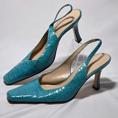 Karen Scott Mason Women’s Leather Croc Print Light Blue Heels Size 8.5 - Image 1 of 4