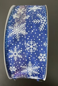 New "Celebrate It" Blue & White Holiday Snowflake Wired Ribbon 1 1/2 in. x 80 Ft - Picture 1 of 6