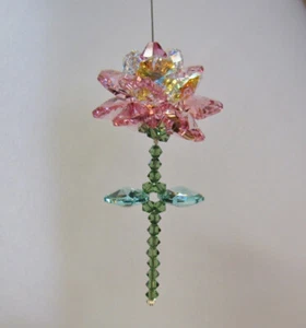 Pink Rose Flower Crystal Suncatcher made with Swarovski Light Rose OR any colour - Picture 1 of 6