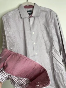 Mens Pronto Uomo Dress Shirt Maroon White Plaid Collared Button Up Size 15 1/2 - Picture 1 of 6