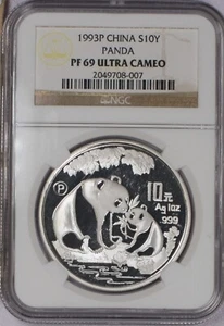 1993-P Silver Panda 1 oz. 10 Yuan NGC PF69 Ultra Cameo. Free shipping. - Picture 1 of 2