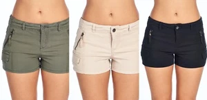 New Sexy Women's Cotton Utility Cargo Walking Shorts Black Olive - Picture 1 of 11