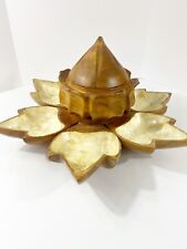 MCM Monkey Pod Carved Lotus Flower Bowl/ Snack Set With Capiz Shell Lining