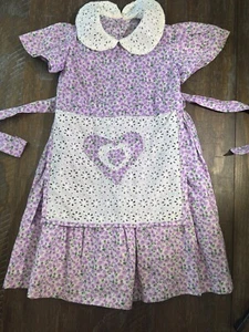 Vintage Floral dress lace collared apron Cottage Core 80s girls - Picture 1 of 8