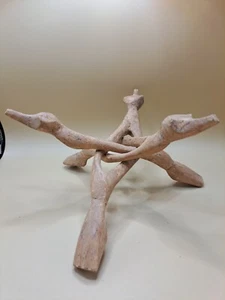 Vintage Carved Wood Puzzle Interlocking Tripod Leg Bowl Plant Wooden Stand 8" W - Picture 1 of 5