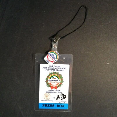 Vintage 1993 Jeep Eagle 12th Annual Aloha Bowl Press Pin and Press Badge - Image 1 of 3