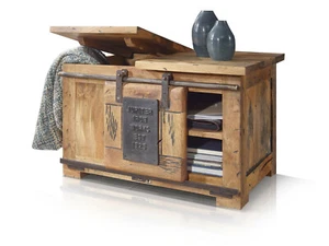 Rustikale Truhe Sitztruhe Sitzbank BRISTOL rustikal Mango Holz lackiert B76xH46 - Bild 1 von 3