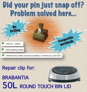 BinClips Repair Clip/Striker Pin For Brabantia Bin Lid/Trash 50/60L - Picture 1 of 3