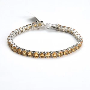 Natural Yellow Citrine 5mm Round Gemstone Silver Tennis bracelet Gift 7" inches - Picture 1 of 3