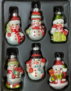 Celebrations by Radko- Set of (6) 3” Hand Crafted Glass SNOWMAN Ornaments NEW - Picture 1 of 3