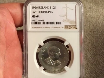 Ireland 1966 10 Shillings Silver NGC MS64 Easter Uprising Slabbed Coin Beautiful - Image 1 of 4