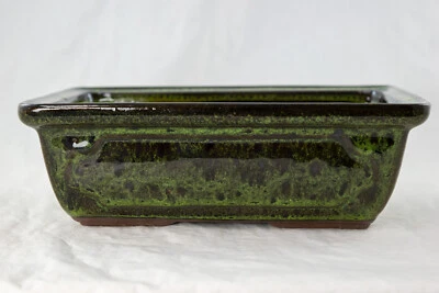 Rectangular Glazed Bonsai & Succulent Pot + Mesh 8"x 5.75"x 2.5" - Moss Green - Image 1 of 4