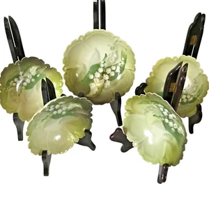 Antique German Lily of the Valley Bowl Set 5 Hand Painted Green Floral Porcelain - Picture 1 of 15