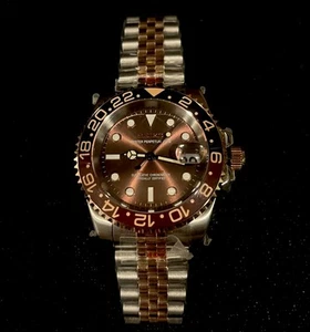 Full Automatic Diver GMT NH35 Mod Watch Root Beer Sapphire 24jewels *RARE DIAL* - Picture 1 of 4