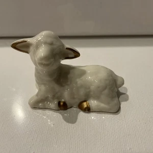 Belén Navidad Cerámica Marfil Oro Blanco Borde Repuesto Cordero 1.5" - Imagen 1 de 3