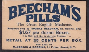 1890 cartolina McKesson & Robbins NY - Beecham's Pills/Grande Medicina Inglese - Foto 1 di 2