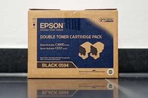 Toner Epson C3900 / CX37 - noir / noir - S050594 - double pack - neuf et emballage d'origine - Photo 1/5