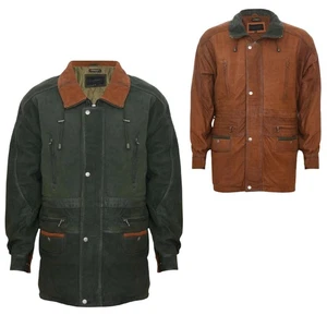 Klassischer kontrastierender weicher geschmeidiger Wildledermantel Parka Jacke für Herren - Bild 1 von 13